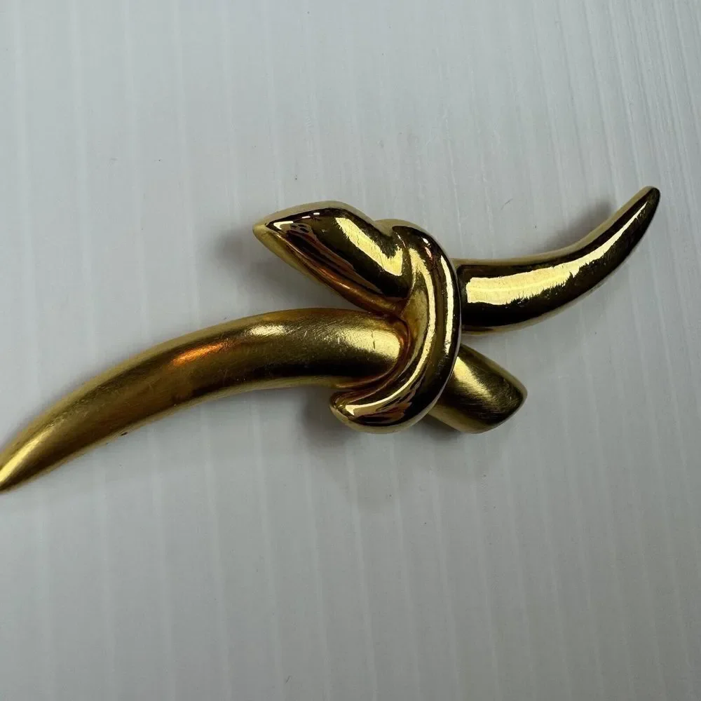 Vintage Goldtone Abstract Horn Design Brooch Pin Statement Piece